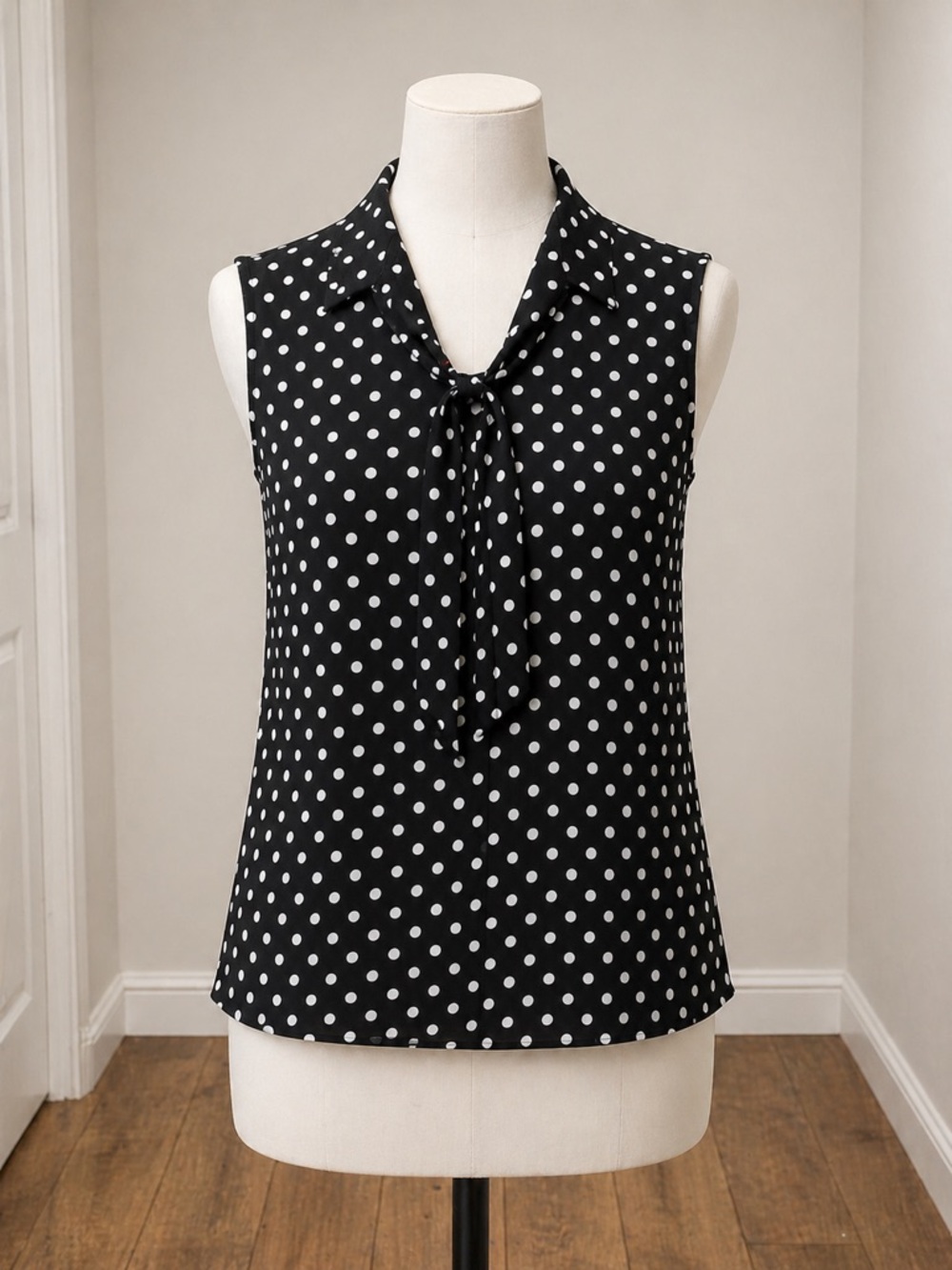 JM Collection Black Polka Dot Tie-Neck Sleeveless Camisole